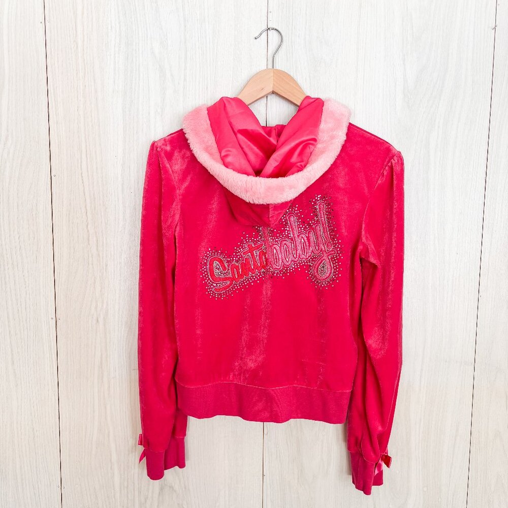 Victorias Secret Santa Baby Bling Fur Y2K Hoodie Velour Jacket Sweatshirt M
